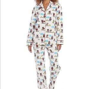 Star and Skye Notch Collar Flannel Owl Pajama Set Size Small